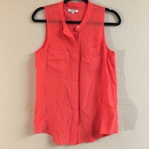 Madewell 100% Silk Sleeveless Tunic Blouse Medium Orange Button Front Vacation
